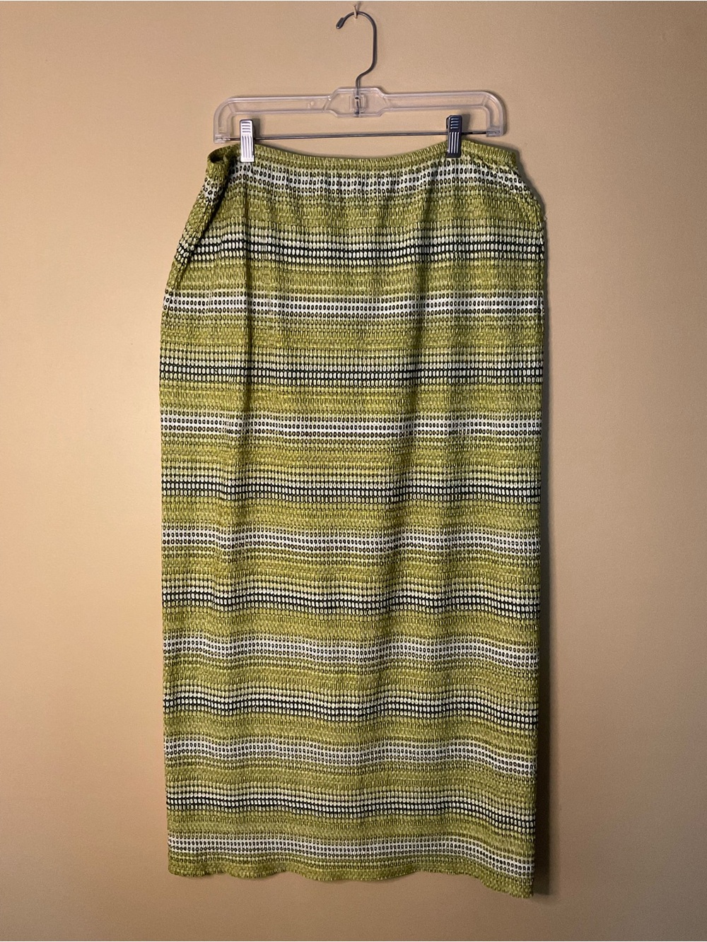 Pleat Pleat Olive Green Striped Maxi Skirt